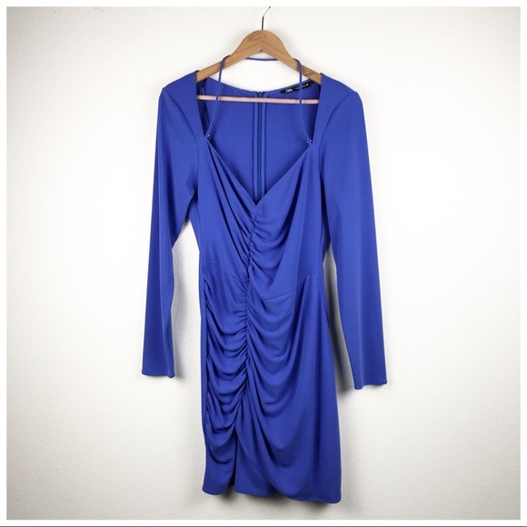 Zara Blue Draped Ruched Long Sleeve‎ Dress Size XL - Picture 5 of 12